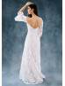 Off Shoulder Bell Sleeve Ivory Lace Tulle Wedding Dress